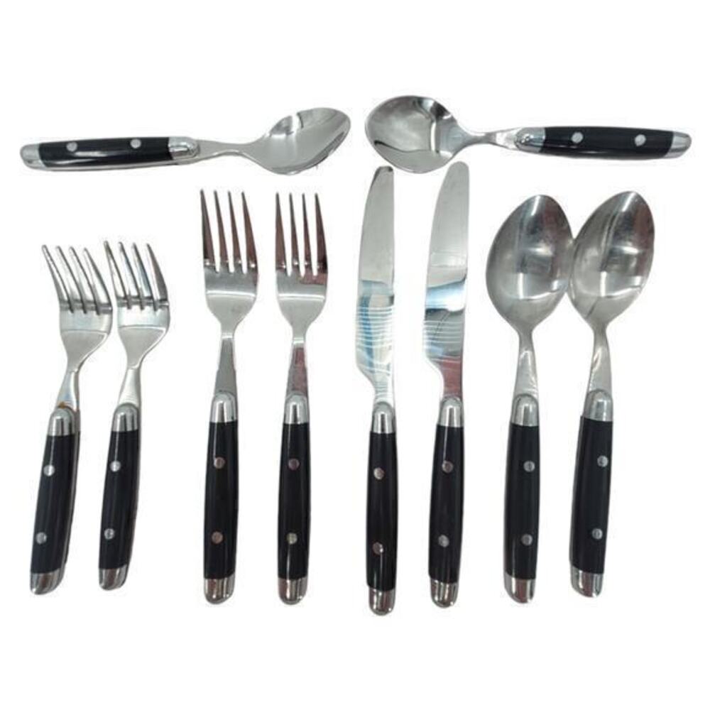 Cambridge Silversmiths Jubilee Black Handle Flatware Set Service for‎ 2 2-2